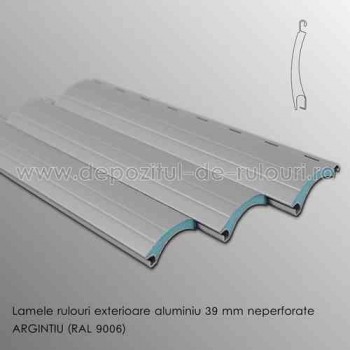 Lamele rulouri exterioare aluminiu 39 mm neperforate argintiu ral 9006